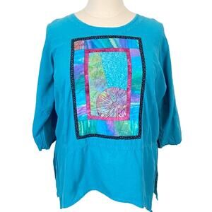 Art to Wear Tunic Lagenlook Watercolor Shell Nautilus Cotton Tunic Size 1X